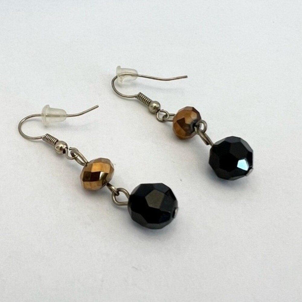Y2K Vintage Black Bronze Faceted Bead Drop Earrings Disco Ball Beaded Dangle